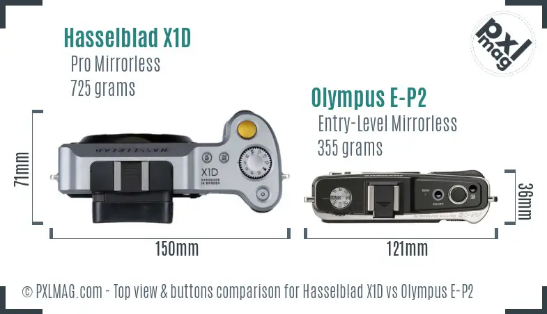 Hasselblad X1D vs Olympus E-P2 top view buttons comparison