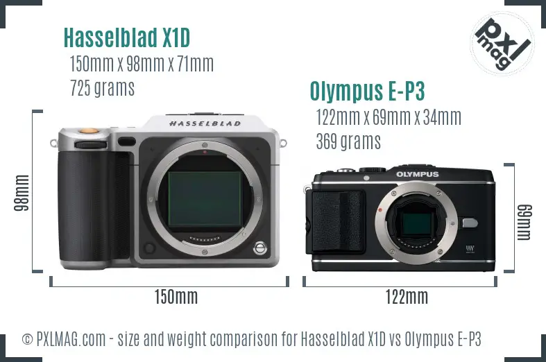Hasselblad X1D vs Olympus E-P3 size comparison