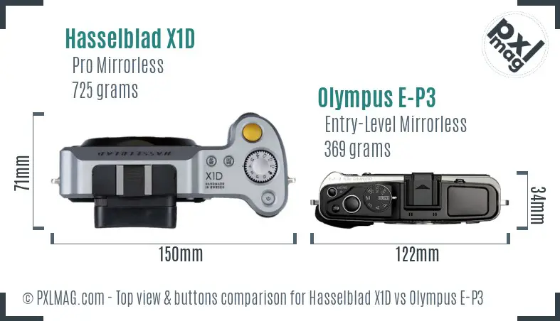 Hasselblad X1D vs Olympus E-P3 top view buttons comparison