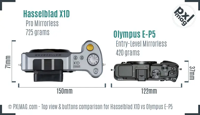 Hasselblad X1D vs Olympus E-P5 top view buttons comparison Hasselblad X1D vs Olympus E-P5 top view buttons comparison