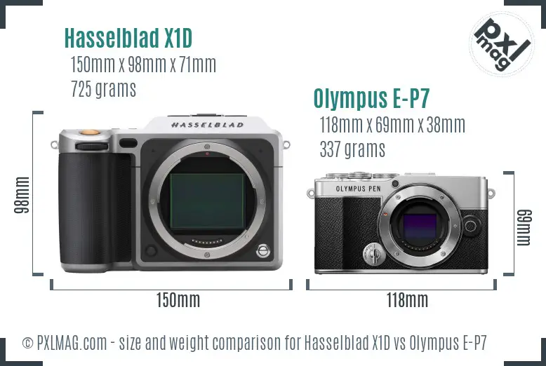 Hasselblad X1D vs Olympus E-P7 size comparison