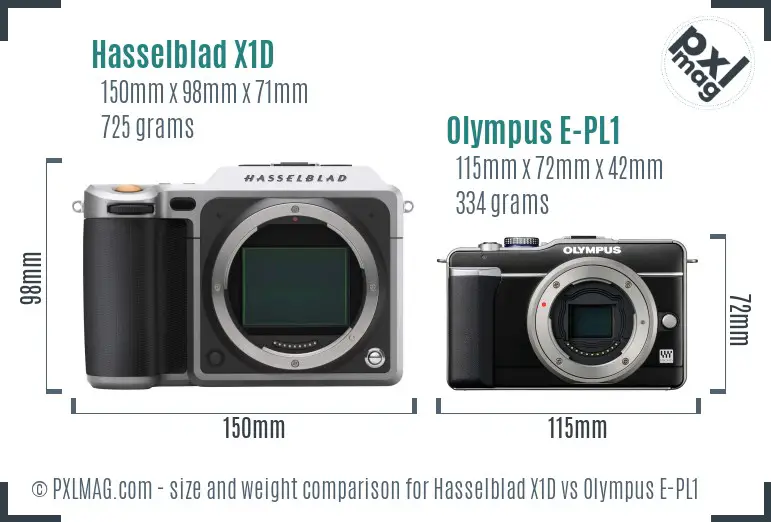 Hasselblad X1D vs Olympus E-PL1 size comparison