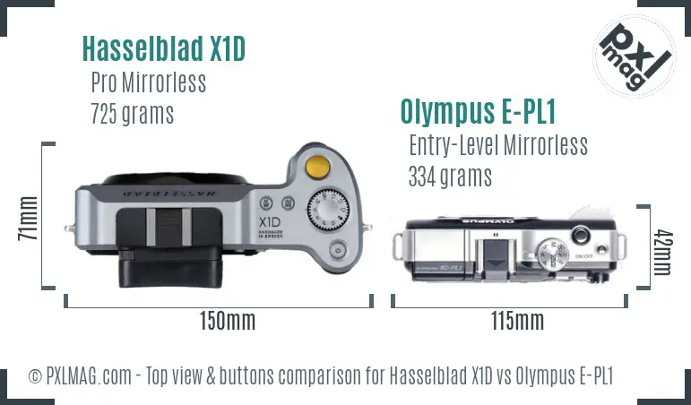 Hasselblad X1D vs Olympus E-PL1 top view buttons comparison