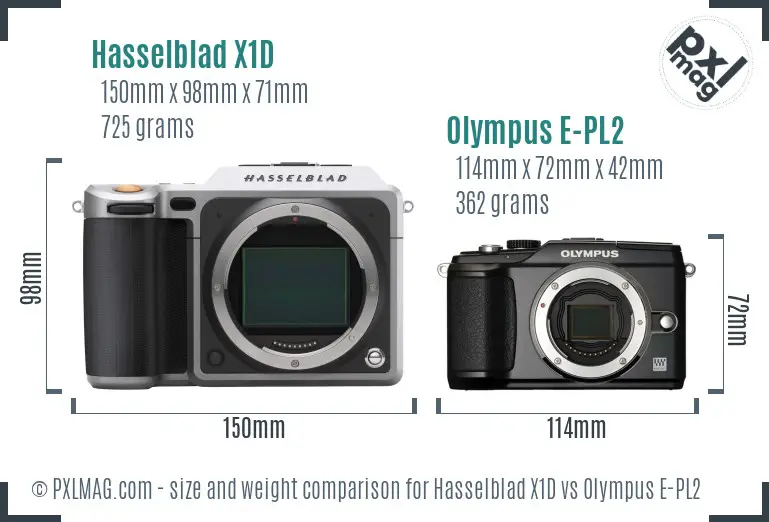 Hasselblad X1D vs Olympus E-PL2 size comparison