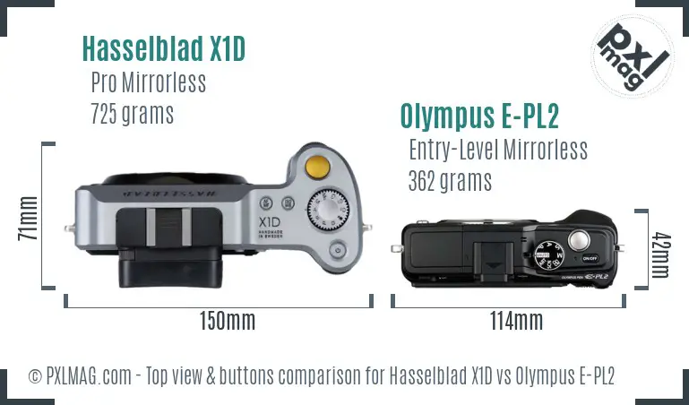 Hasselblad X1D vs Olympus E-PL2 top view buttons comparison