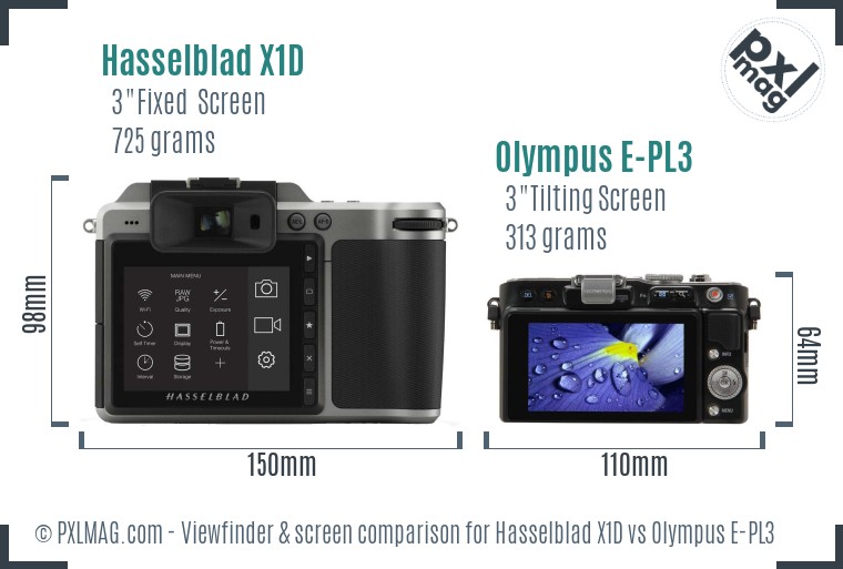 Hasselblad X1D vs Olympus E-PL3 Screen and Viewfinder comparison