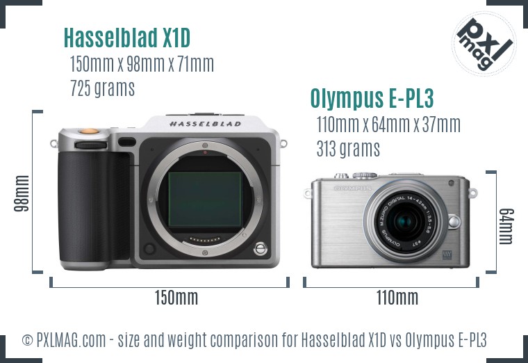 Hasselblad X1D vs Olympus E-PL3 size comparison Hasselblad X1D vs Olympus E-PL3 size comparison