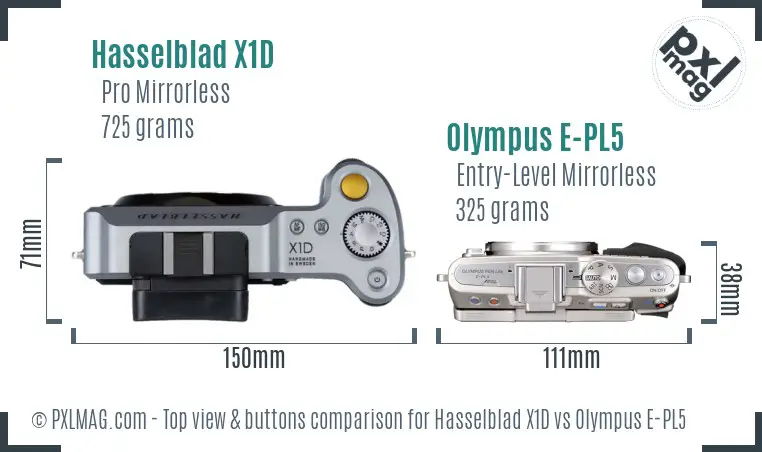 Hasselblad X1D vs Olympus E-PL5 top view buttons comparison