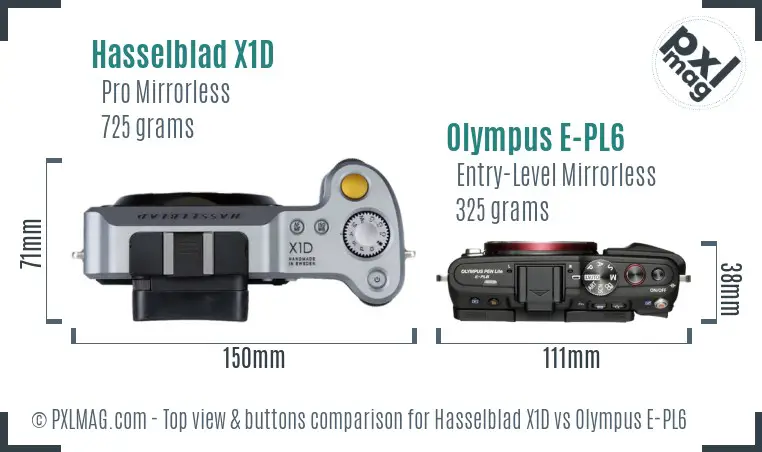 Hasselblad X1D vs Olympus E-PL6 top view buttons comparison
