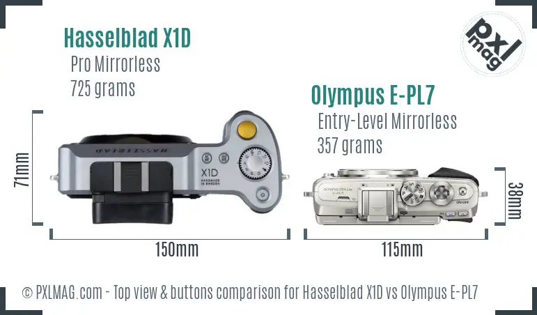 Hasselblad X1D vs Olympus E-PL7 top view buttons comparison