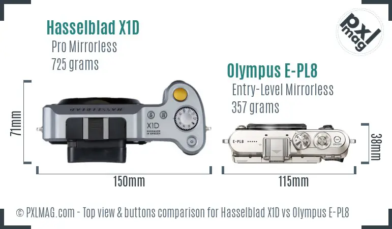 Hasselblad X1D vs Olympus E-PL8 top view buttons comparison