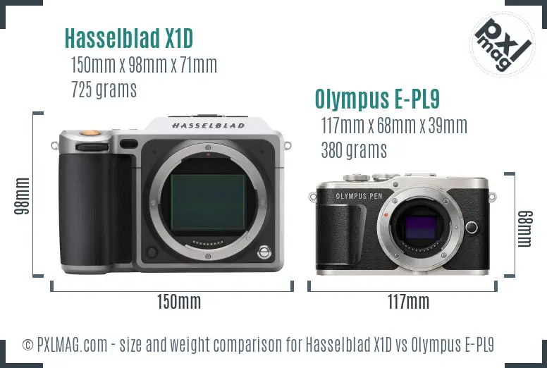 Hasselblad X1D vs Olympus E-PL9 size comparison