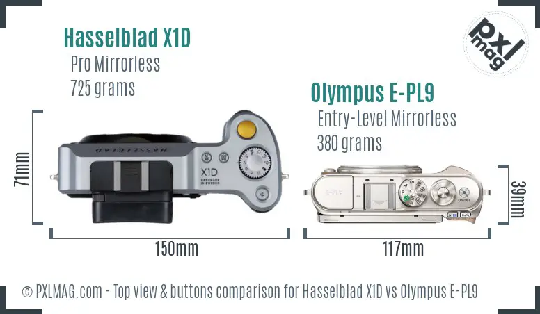 Hasselblad X1D vs Olympus E-PL9 top view buttons comparison