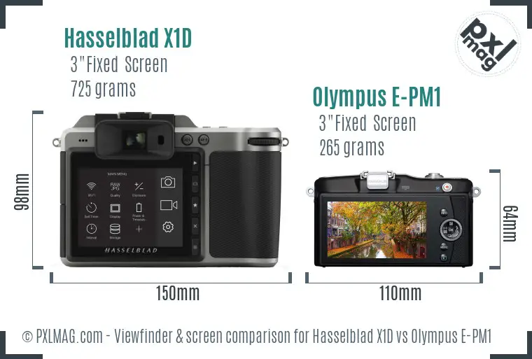 Hasselblad X1D vs Olympus E-PM1 Screen and Viewfinder comparison