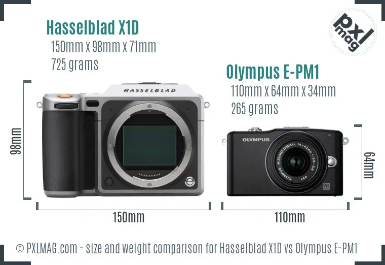 Hasselblad X1D vs Olympus E-PM1 size comparison