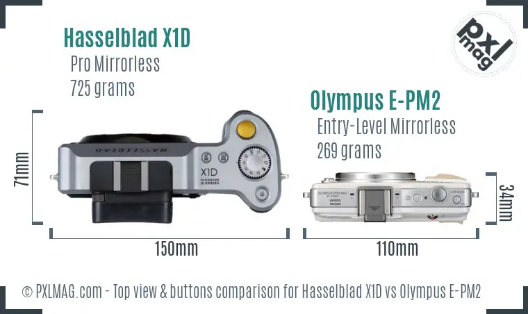 Hasselblad X1D vs Olympus E-PM2 top view buttons comparison Hasselblad X1D vs Olympus E-PM2 top view buttons comparison