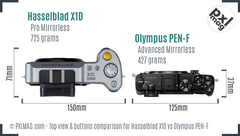 Hasselblad X1D vs Olympus PEN-F top view buttons comparison Hasselblad X1D vs Olympus PEN-F top view buttons comparison