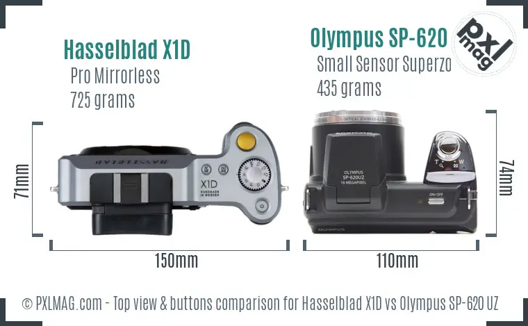 Hasselblad X1D vs Olympus SP-620 UZ top view buttons comparison