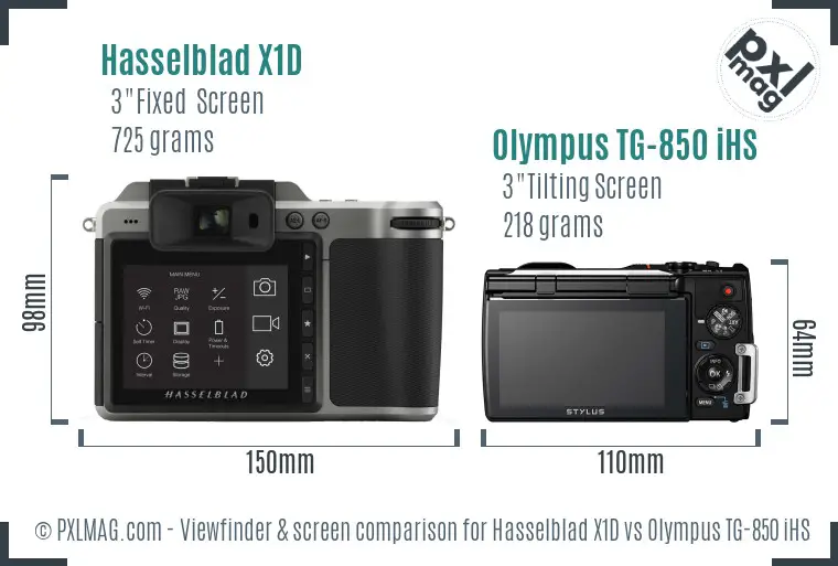 Hasselblad X1D vs Olympus TG-850 iHS Screen and Viewfinder comparison