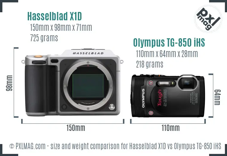 Hasselblad X1D vs Olympus TG-850 iHS size comparison