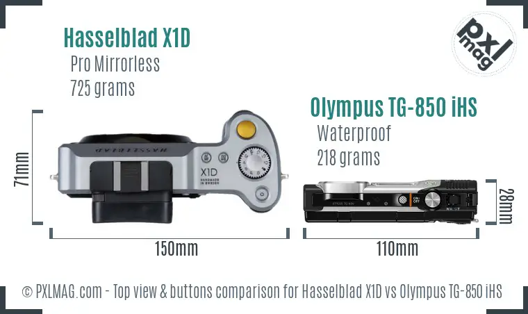 Hasselblad X1D vs Olympus TG-850 iHS top view buttons comparison