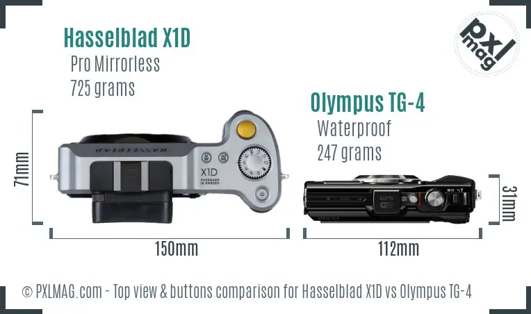 Hasselblad X1D vs Olympus TG-4 top view buttons comparison