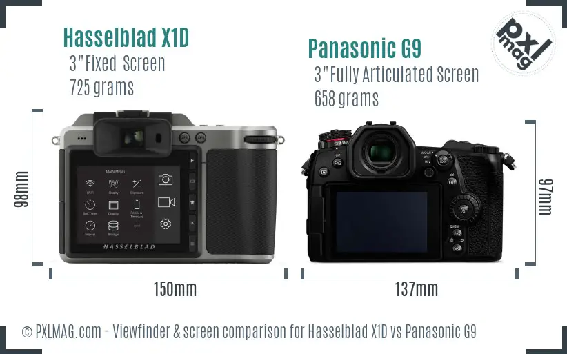 Hasselblad X1D vs Panasonic G9 Screen and Viewfinder comparison