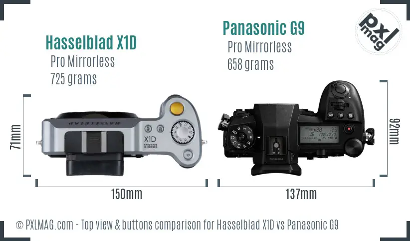 Hasselblad X1D vs Panasonic G9 top view buttons comparison