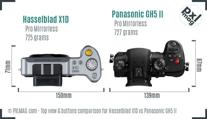 Hasselblad X1D vs Panasonic GH5 II top view buttons comparison