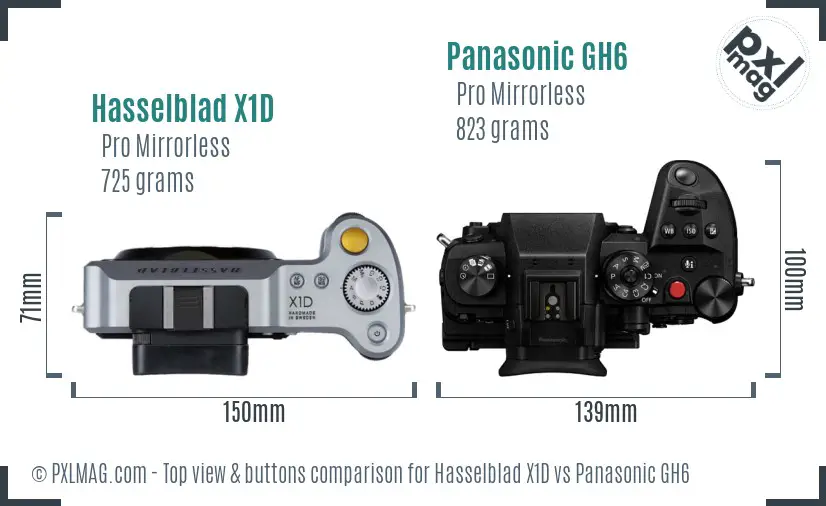 Hasselblad X1D vs Panasonic GH6 top view buttons comparison Hasselblad X1D vs Panasonic GH6 top view buttons comparison