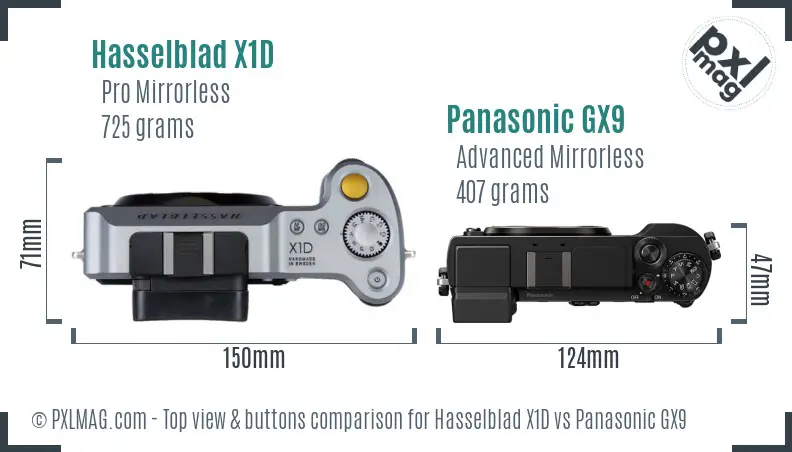 Hasselblad X1D vs Panasonic GX9 top view buttons comparison Hasselblad X1D vs Panasonic GX9 top view buttons comparison