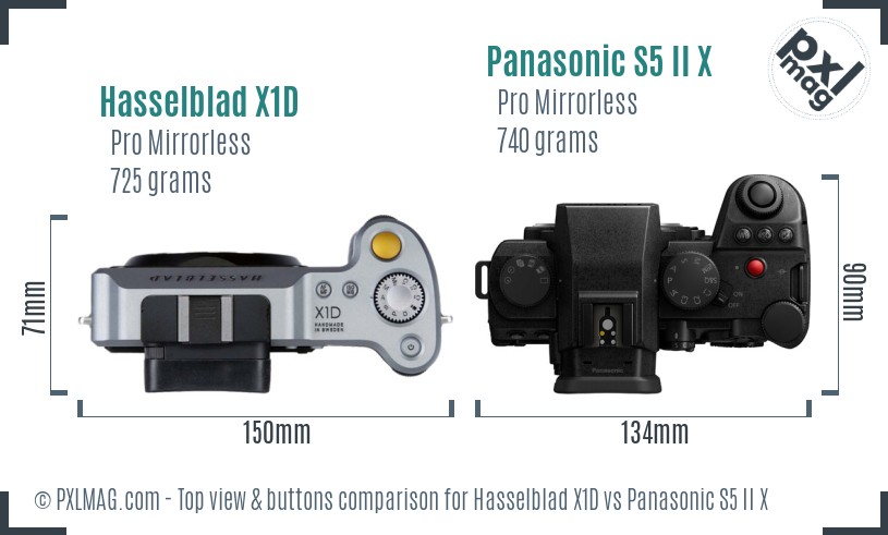 Hasselblad X1D vs Panasonic S5 II X top view buttons comparison