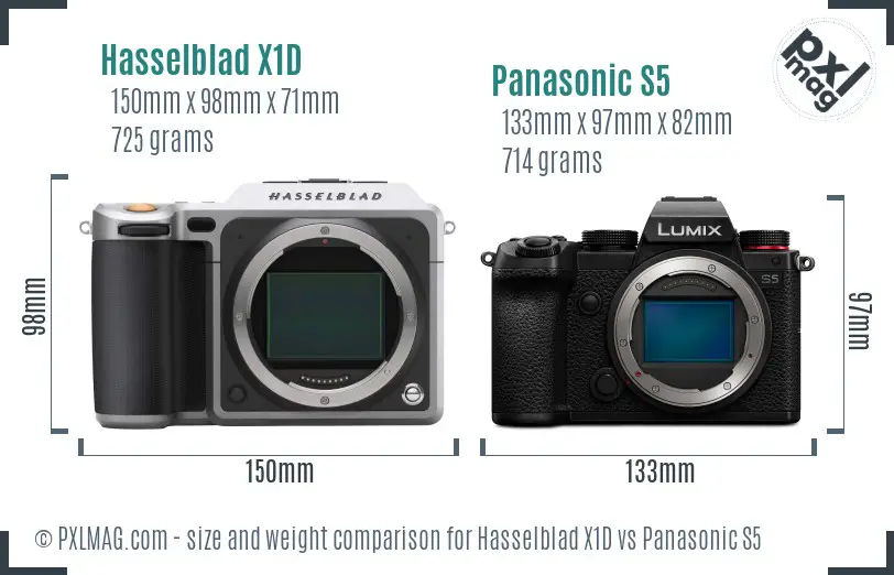 Hasselblad X1D vs Panasonic S5 size comparison