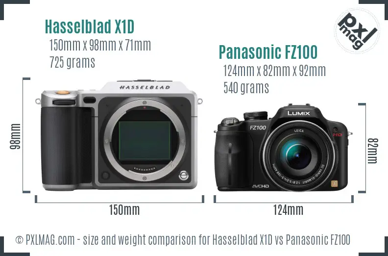 Hasselblad X1D vs Panasonic FZ100 size comparison