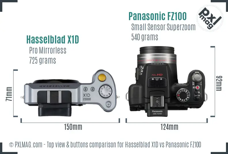 Hasselblad X1D vs Panasonic FZ100 top view buttons comparison