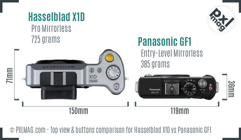 Hasselblad X1D vs Panasonic GF1 top view buttons comparison