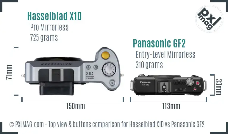 Hasselblad X1D vs Panasonic GF2 top view buttons comparison