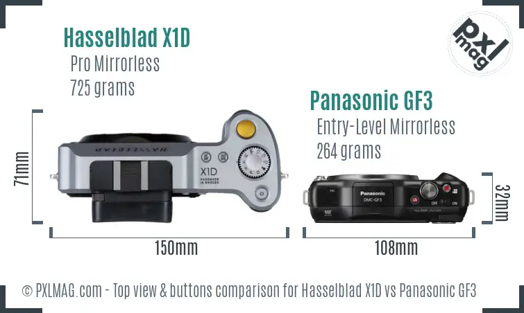 Hasselblad X1D vs Panasonic GF3 top view buttons comparison