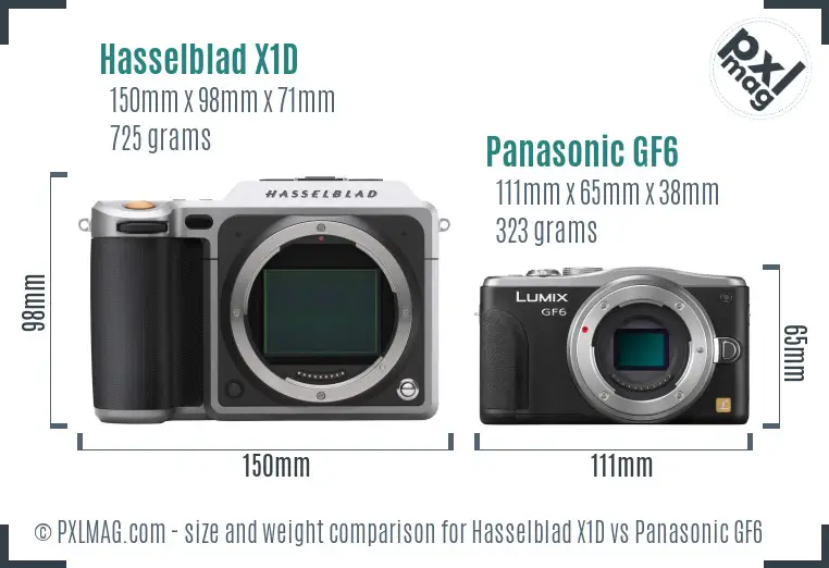 Hasselblad X1D vs Panasonic GF6 size comparison