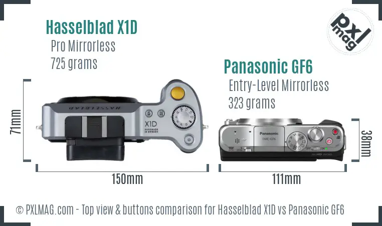 Hasselblad X1D vs Panasonic GF6 top view buttons comparison