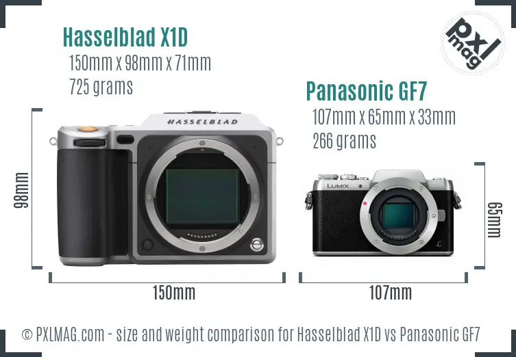 Hasselblad X1D vs Panasonic GF7 size comparison