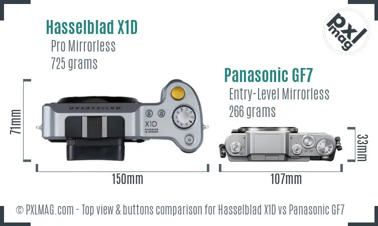 Hasselblad X1D vs Panasonic GF7 top view buttons comparison