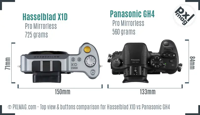 Hasselblad X1D vs Panasonic GH4 top view buttons comparison