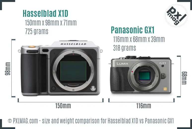 Hasselblad X1D vs Panasonic GX1 size comparison