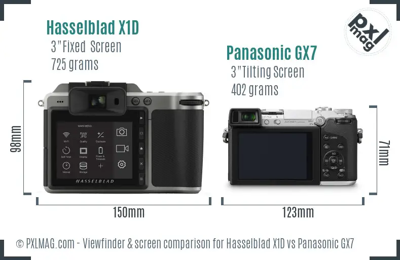Hasselblad X1D vs Panasonic GX7 Screen and Viewfinder comparison
