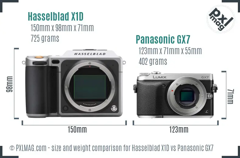 Hasselblad X1D vs Panasonic GX7 size comparison