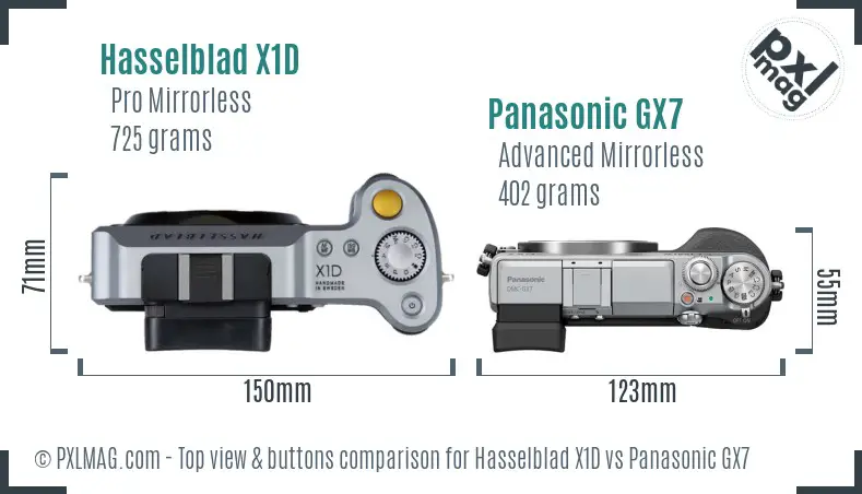 Hasselblad X1D vs Panasonic GX7 top view buttons comparison