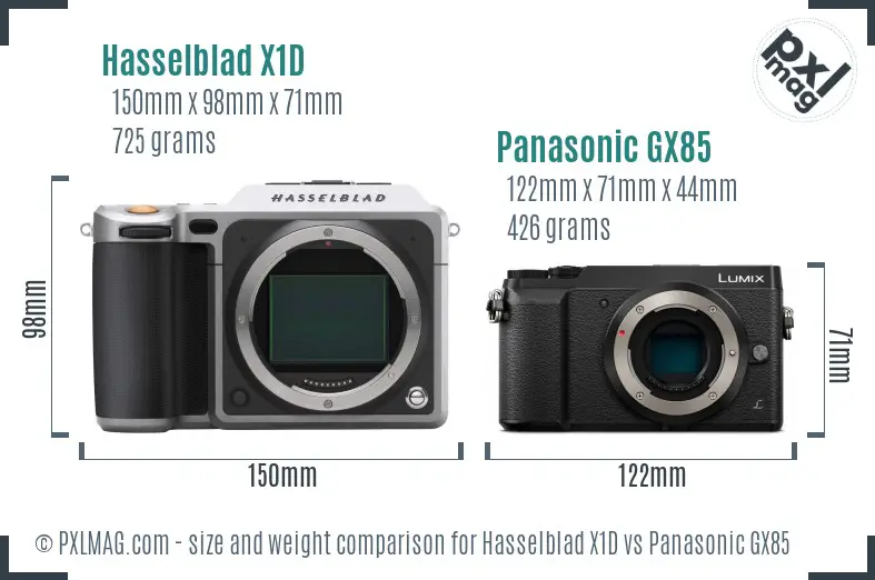 Hasselblad X1D vs Panasonic GX85 size comparison
