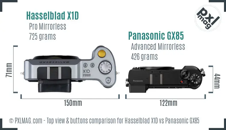 Hasselblad X1D vs Panasonic GX85 top view buttons comparison