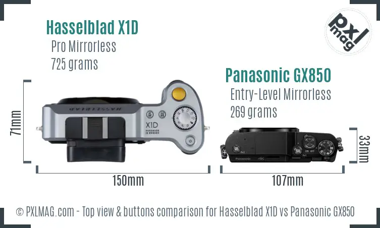 Hasselblad X1D vs Panasonic GX850 top view buttons comparison Hasselblad X1D vs Panasonic GX850 top view buttons comparison